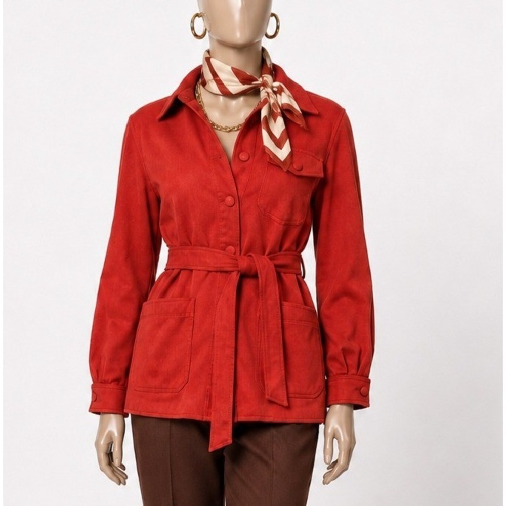Marsh Landing II Trench Coat Women Orange Red Vintage Belted Wool Blend 2X